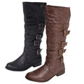 Journee Collection Women's Faux Leather Buckle Boots