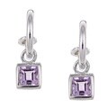 Sterling Essentials Sterling Silver Amethyst Charm Semi-hoop Earrings