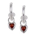 Sterling Essentials Sterling Silver Garnet Heart Hoop Earrings