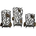 Set of 3 Forrest Iron and Glass Candle Holders