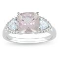 10k Gold Morganite, Blue Topaz and 1/10ct TDW Diamond Ring (H-I, I2-I3)
