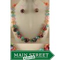 Multicolor Mosaic Marble and Crystal Cluster Jewelry Set