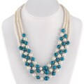 Photos and reviews on Turquoise Secretary desk Sterling Silver White Freshwater Pearl and Turquoise Necklace (4-8 mm)