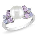 10k Gold FW Pearl, Amethyst, Tanzanite and Diamond Ring (7.5-8 mm)