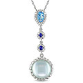 10k White Gold Blue Topaz, Sapphire and Created Opal Necklace