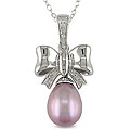 Sterling Silver Lilac Pearl and Diamond Necklace (8.5-9 mm)