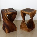 Wooden Hand-carved Walnut Oil Twist Stool (Thailand)