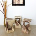 Hand-carved Wooden Twist White Stool (Thailand)