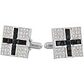Rhodium Plated Black Cubic Zirconia and Clear Crystal Cross Cuff Links