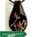 Murano-style Glass Silver and Gold Flecked Black Leaf Pendant