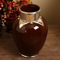 Ceramic Silver Trim Dark Brown Vase (Morocco)