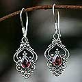 Sterling Silver 'Inspirations' Garnet Dangle Earrings (Indonesia)