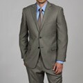 Perry Ellis Men's Slim Fit Olive Sharkskin Pattern Suit