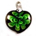 Murano Green Glass Flower Heart Pendant