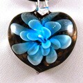 Murano-style Glass Blue Flower Heart Pendant