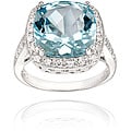 Glitzy Rocks Sterling Silver 10 3/8 CTW Square-cut Blue Topaz and Cubic Zirconia Ring