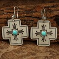 Silver Hand-stamped Turquoise Large Cross Earrings (Native American)