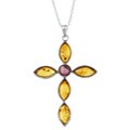 Stainless Steel Amber/ Tourmaline Cross Necklace