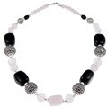 Lee Sands Silvertone Rose Quartz and Black Onyx Nugget Necklace