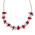 Lee Sands Silvertone FW Pearl and Red Coral Necklace (10-11 mm)