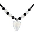 Lee Sands Silvertone Onyx and Opalite Angel Necklace