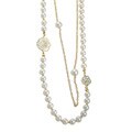 Goldtone Faux Pearl and Mother of Pearl Rose Design Necklace