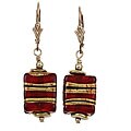 Charming Life Goldfill Art Glass Red/ Gold Striped Earrings