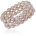 Stonique Creations Silver Pink Freshwater Pearl 3-row Stretch Bracelet (7-9 mm)