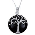 Sterling Silver Black Agate and 1/4ct TDW Diamond Tree Necklace (I-J, I3)