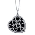 Silver Black Agate and 1/10ct TDW Diamond Heart Necklace (I-J, I3)