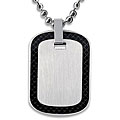 Stainless Steel Brushed Black Carbon Fiber Dog Tag Necklace