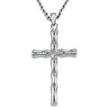 Stainless Steel Polished Bamboo-style Cross Necklace