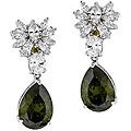 Sterling Silver Green and Clear Cubic Zirconia Dangle Earrings