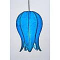 Small Flowering Lotus Blue Silk Hanging Lamp (Vietnam)