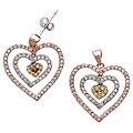 14k Three-tone Gold over Silver Cubic Zirconia Open Heart Earrings