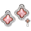 Sterling Silver Pink Mother of Pearl and Cubic Zirconia Clover Earrings