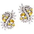 Sterling Silver White and Yellow Cubic Zirconia Cluster Earrings