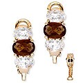 Gold over Silver Oval-cut Brown and Clear Cubic Zirconia Earrings