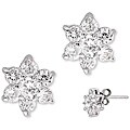 Sterling Silver Round-cut Cubic Zirconia Flower Stud Earrings