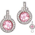 Sterling Silver Pink and Clear Cubic Zirconia Circle Earrings