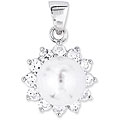 Sterling Silver Faux Pearl and Cubic Zirconia Flower Necklace