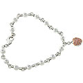 Silvertone Brass Clear and Pink Cubic Zirconia Heart Charm Bracelet