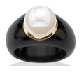 Angelina D'Andrea 10k Yellow Gold Black Jade and White Freshwater Pearl Ring