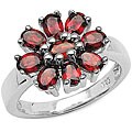Sterling Silver Red Garnet Flower Ring (size 7)