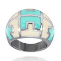 Stainless Steel Mint and Cream Enamel Pattern Ring