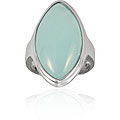 Stainless Steel Light Green Glass Stone Oval Ring