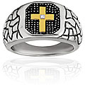 Stainless Steel Goldplated Cross Cubic Zirconia Ring