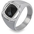 Stainless Steel Faceted Created Onyx Groove Ring
