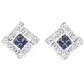 10k White Gold Blue Sapphire and 1/10ct TDW Diamond Earrings (I-J, I2)