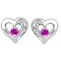 10k White Gold Created Ruby and Diamond Accent Heart Earrings